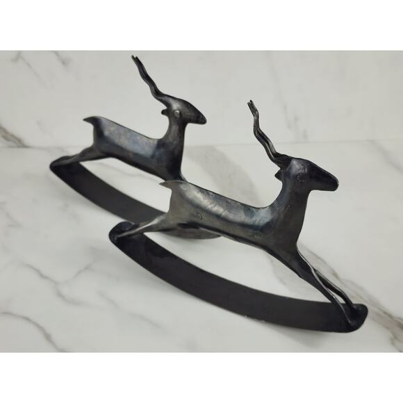 African Antelope Deer Gazelle Metal Rocking Rustic Crafted 9" Brown Decor x2 - Picture 9 of 13